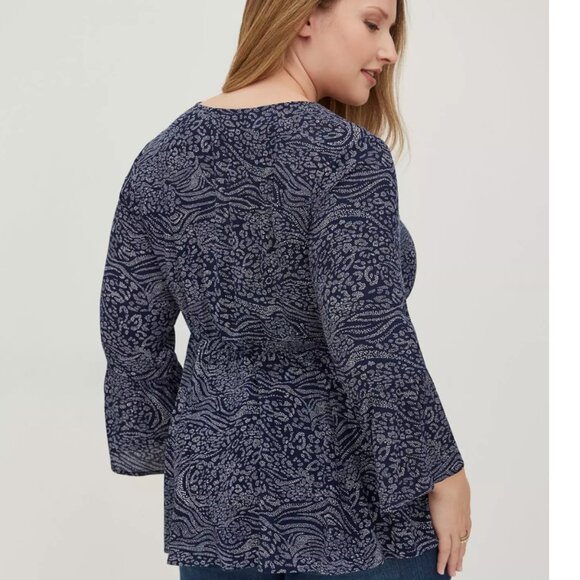 Torrid Babydoll Gauze Crochet Trim Lace-Up Navy Blue Top Size 3X - Picture 8 of 11